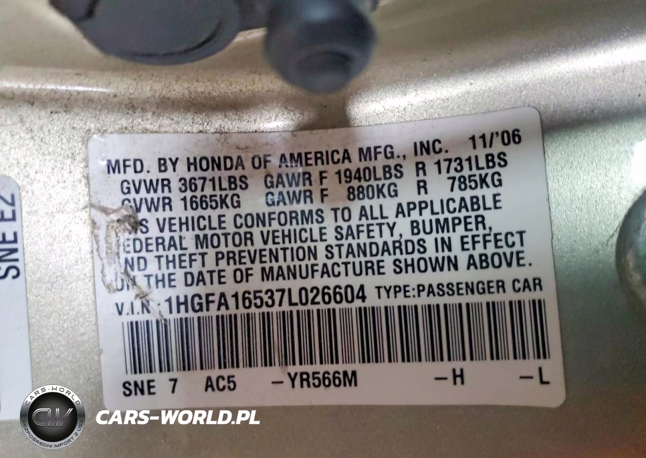 2007 Honda Civic Lx VIN:1HGFA16537L026604 - 12