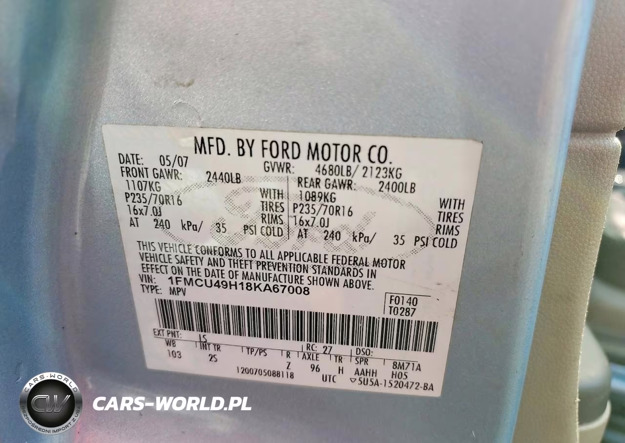 2008 Ford Escape VIN:1FMCU49H18KA67008 - 12