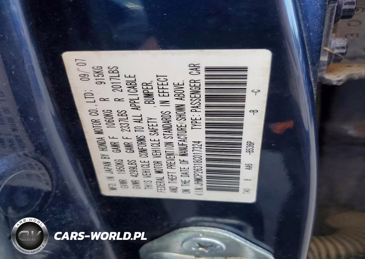 2008 Honda Accord Lx VIN:JHMCP26318C017324 - 12