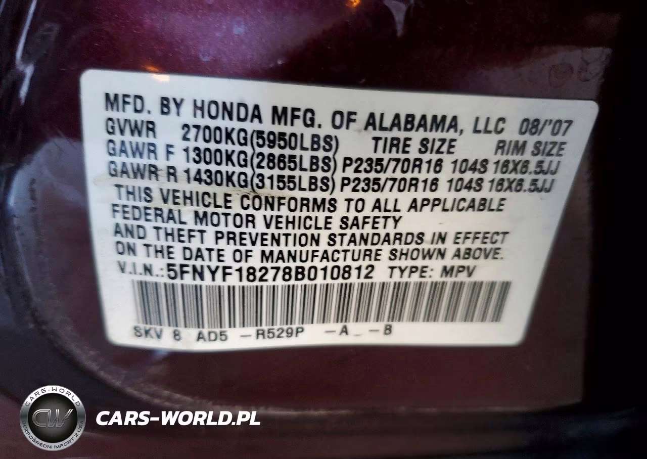 2008 Honda Pilot Vp VIN:5FNYF18278B010812 - 13