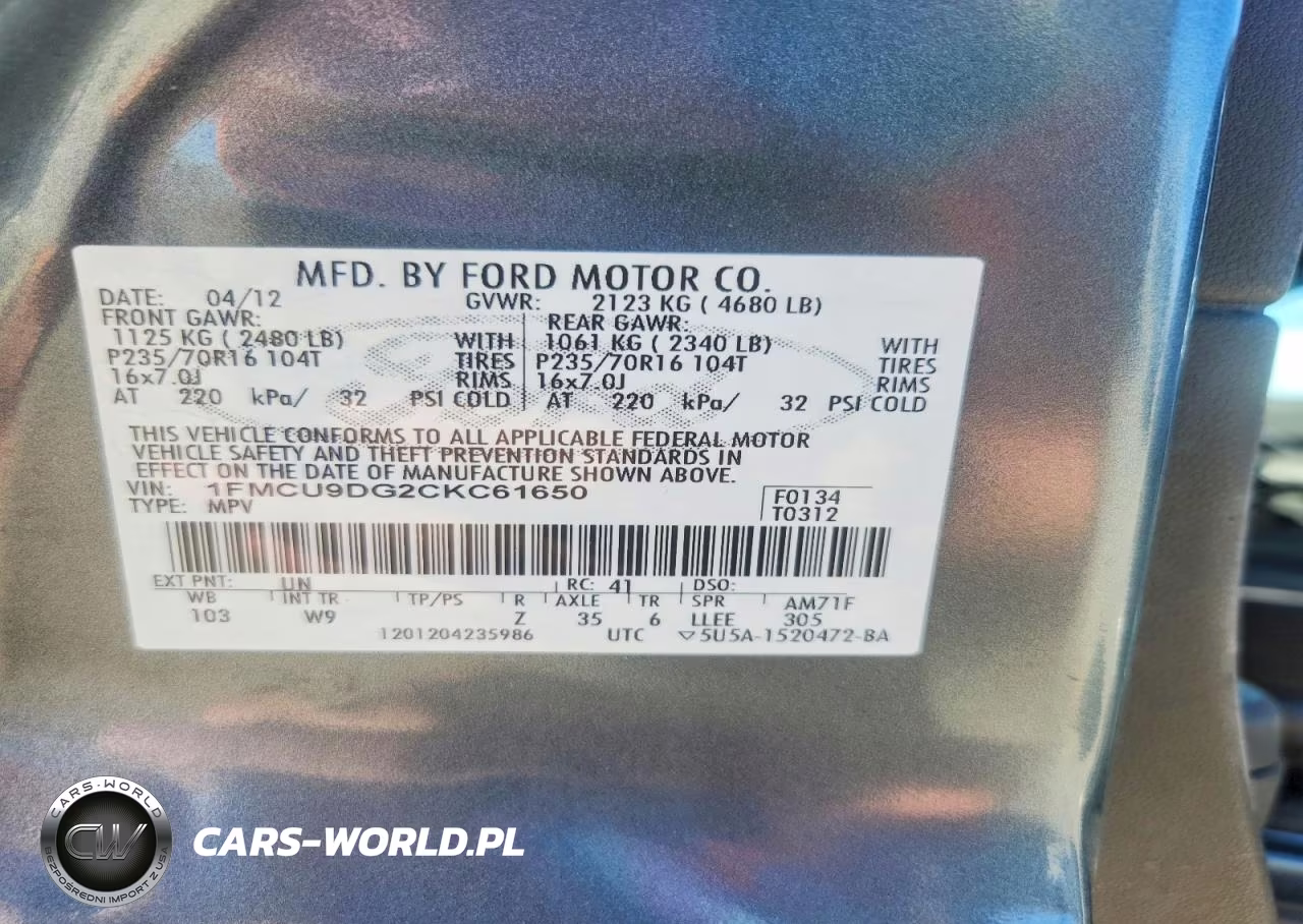 2012 Ford Escape Xlt VIN:1FMCU9DG2CKC61650 - 12