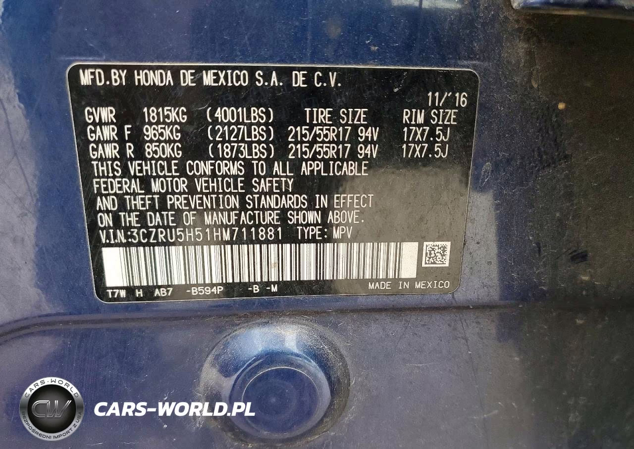 2017 Honda Hr-V Ex VIN:3CZRU5H51HM711881 - 12