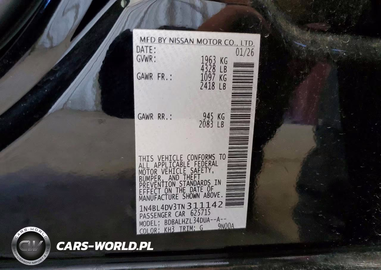 2026 Nissan Altima Sv VIN:1N4BL4DV3TN311142 - 12