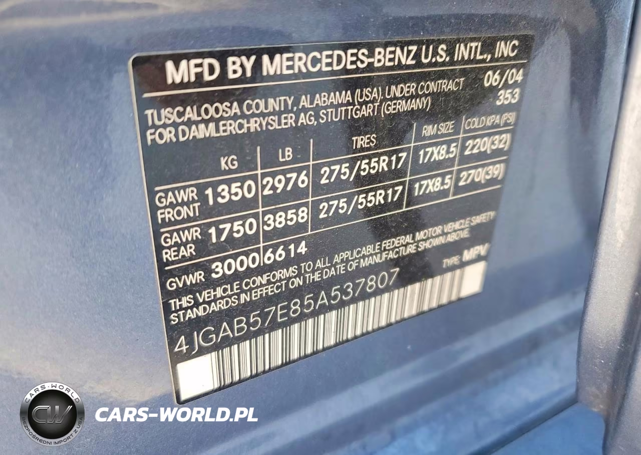 2005 Mercedes-Benz Ml 350 VIN:4JGAB57E85A537807 - 13