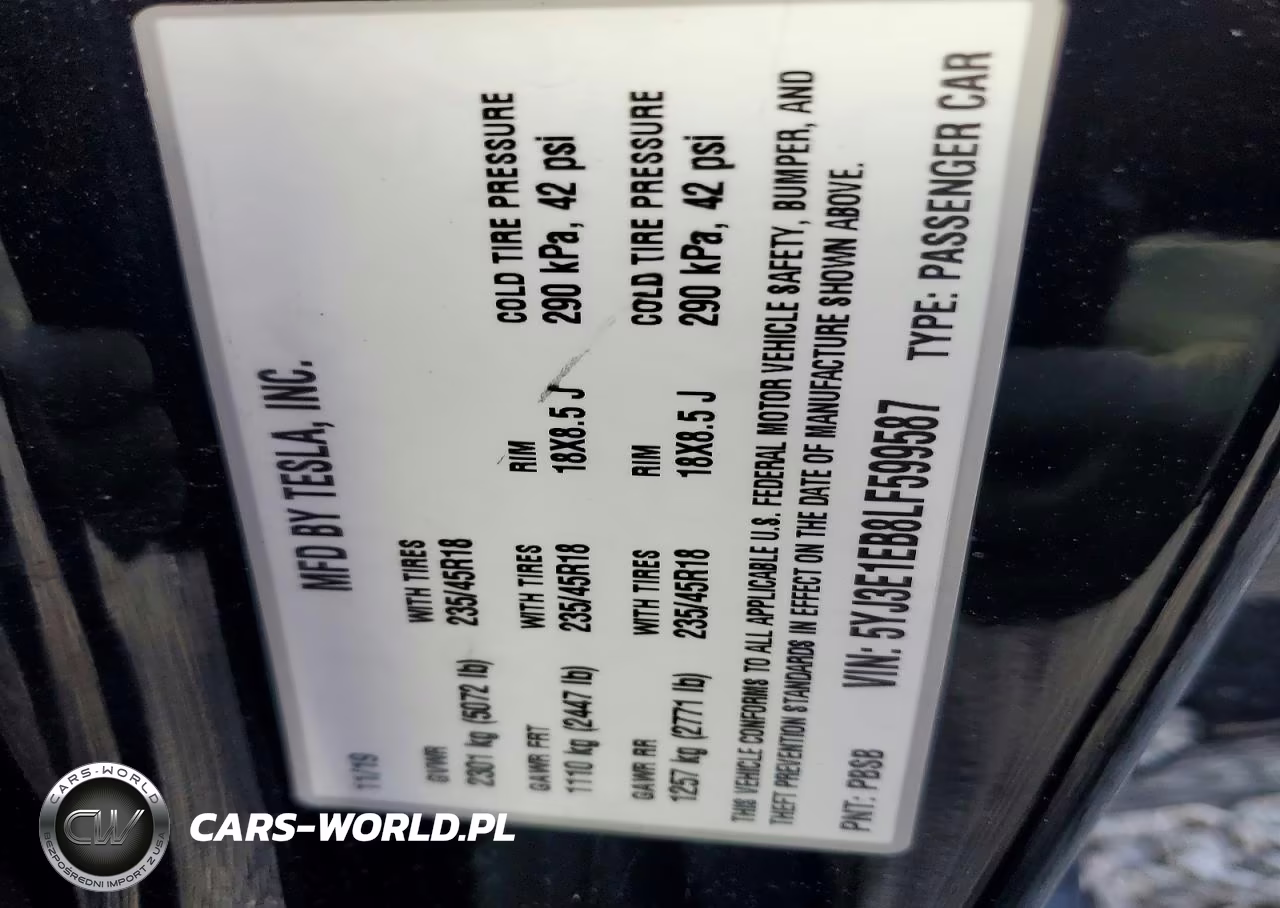 2020 Tesla Model 3 VIN:5YJ3E1EB8LF599587 - 13