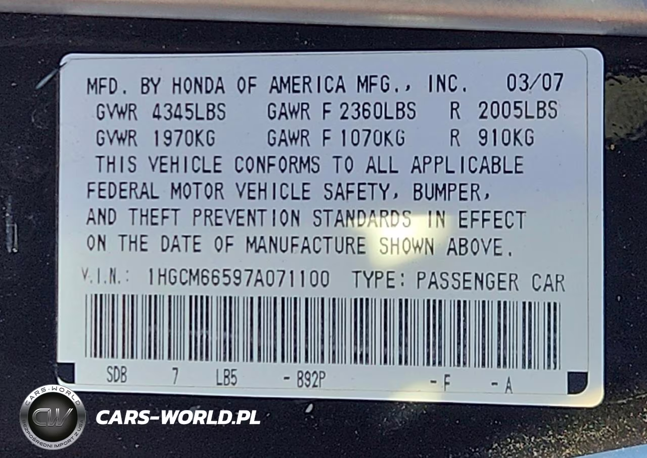 2007 Honda Accord Ex VIN:1HGCM66597A071100 - 12