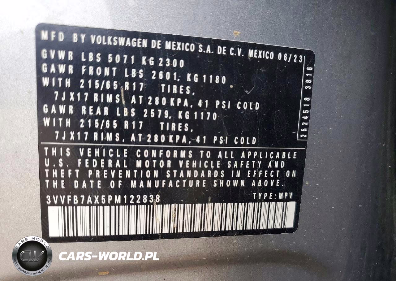2023 Volkswagen Tiguan S VIN:3VVFB7AX5PM122838 - 14