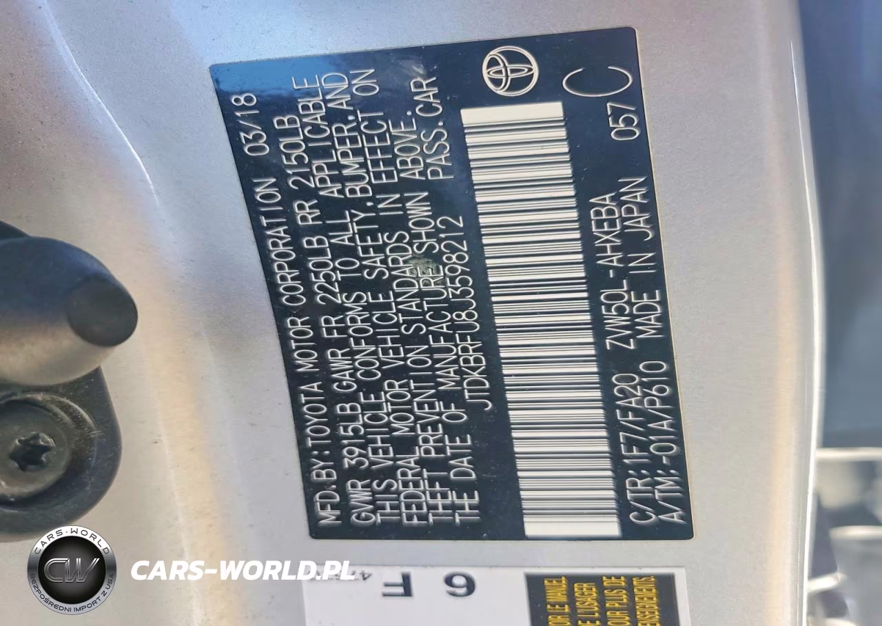 2018 Toyota Prius One VIN:JTDKBRFU8J3598212 - 13