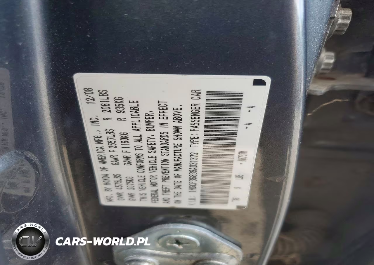 2009 Honda Accord Exl VIN:1HGCP36839A031372 - 12