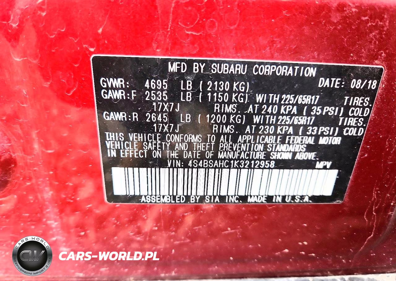 2019 Subaru Outback 2.5I Premium VIN:4S4BSAHC1K3212958 - 13