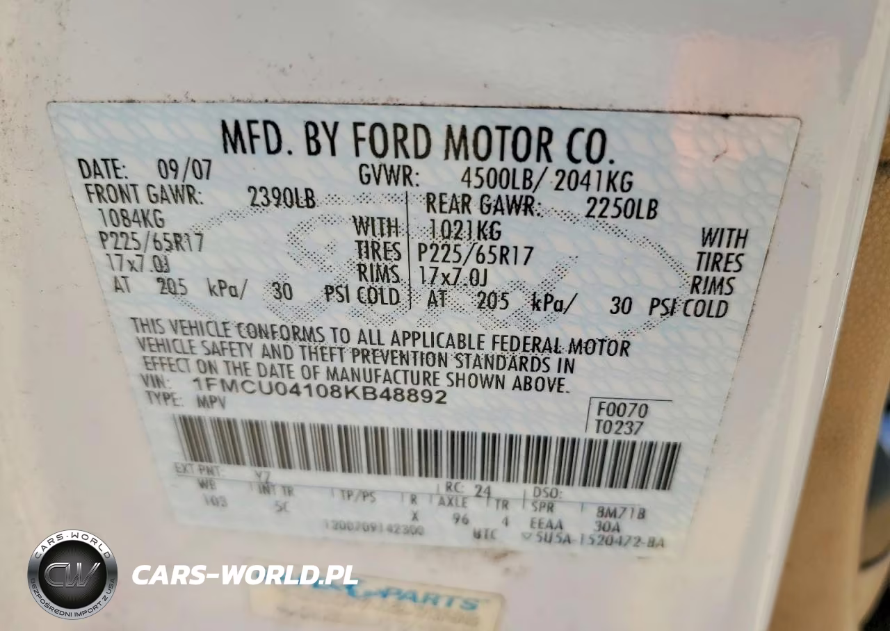 2008 Ford Escape Limited VIN:1FMCU04108KB48892 - 12