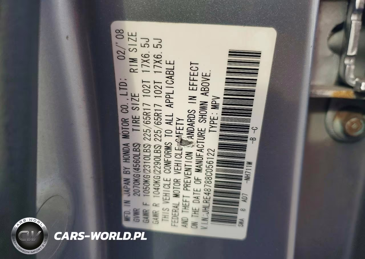 2008 Honda Cr-V Exl VIN:JHLRE48788C056122 - 13