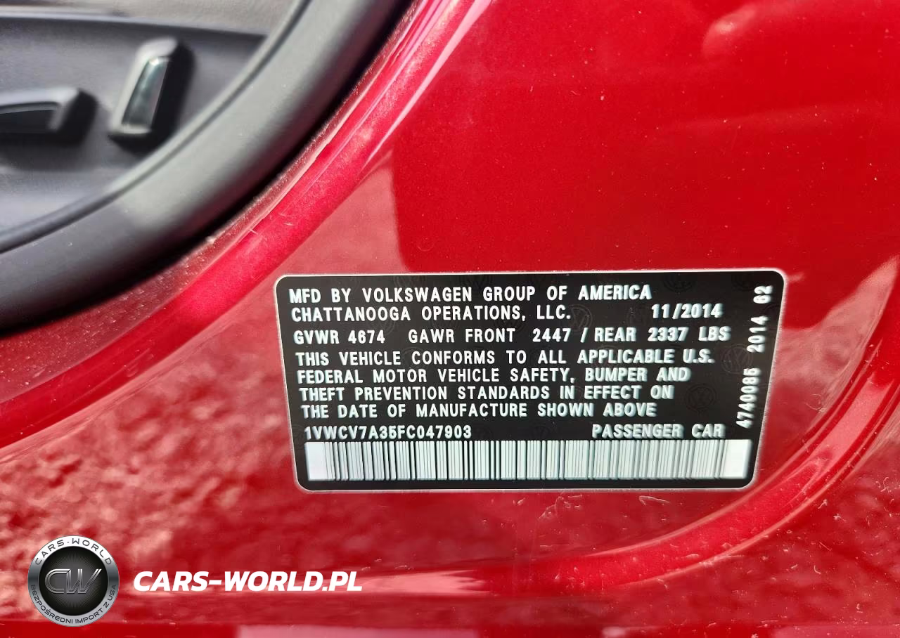2015 Volkswagen Passat Sel VIN:1VWCV7A35FC047903 - 12