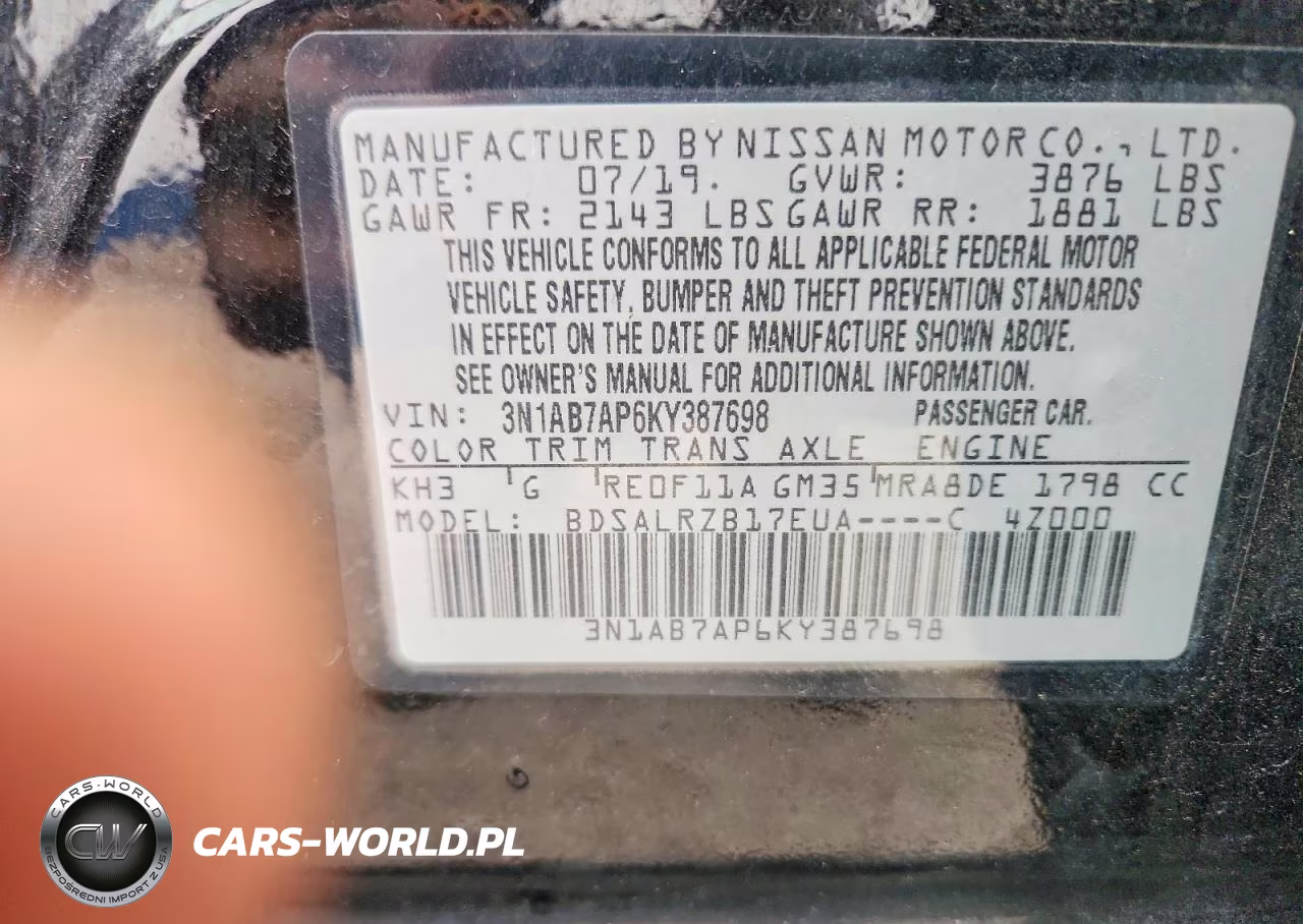 2019 Nissan Sentra Sr VIN:3N1AB7AP6KY387698 - 12