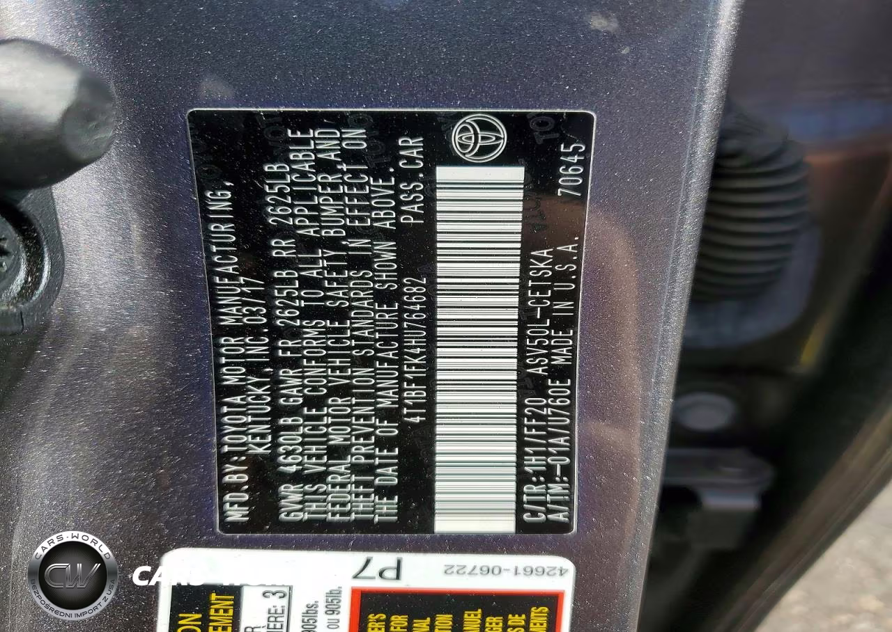2017 Toyota Camry Se VIN:4T1BF1FK4HU764682 - 12