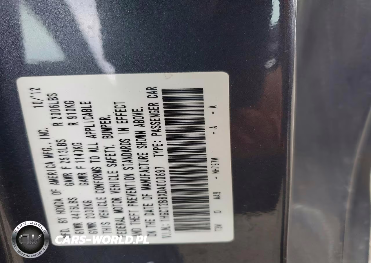 2013 Honda Accord Exl VIN:1HGCT2B8XDA000897 - 12
