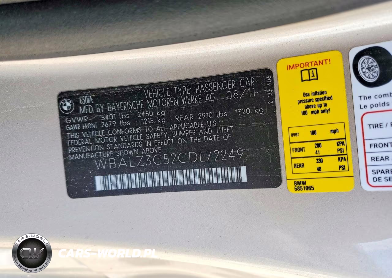 2012 BMW 650 I VIN:WBALZ3C52CDL72249 - 12