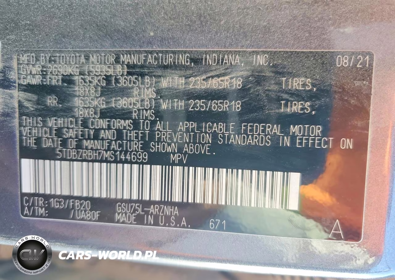 2021 Toyota Highlander Le VIN:5TDBZRBH7MS144699 - 13
