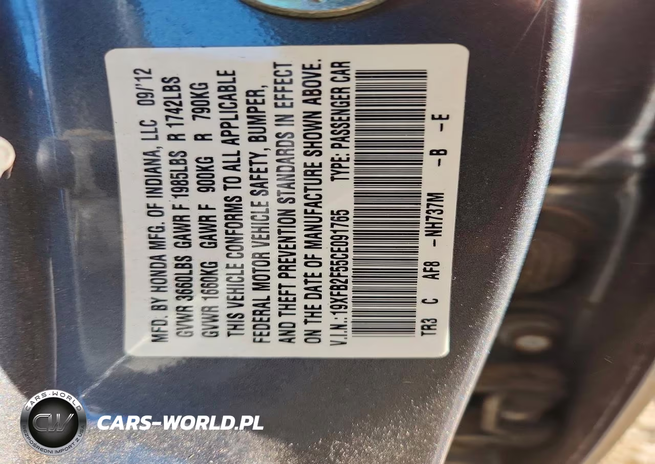 2012 Honda Civic Lx VIN:19XFB2F55CE091765 - 13