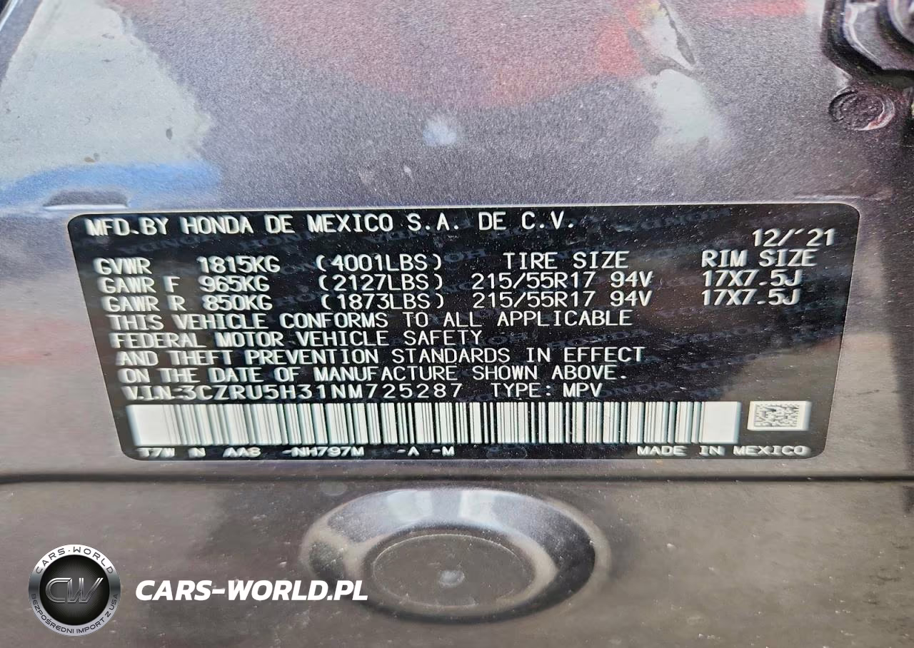2022 Honda Hr-V Lx VIN:3CZRU5H31NM725287 - 13