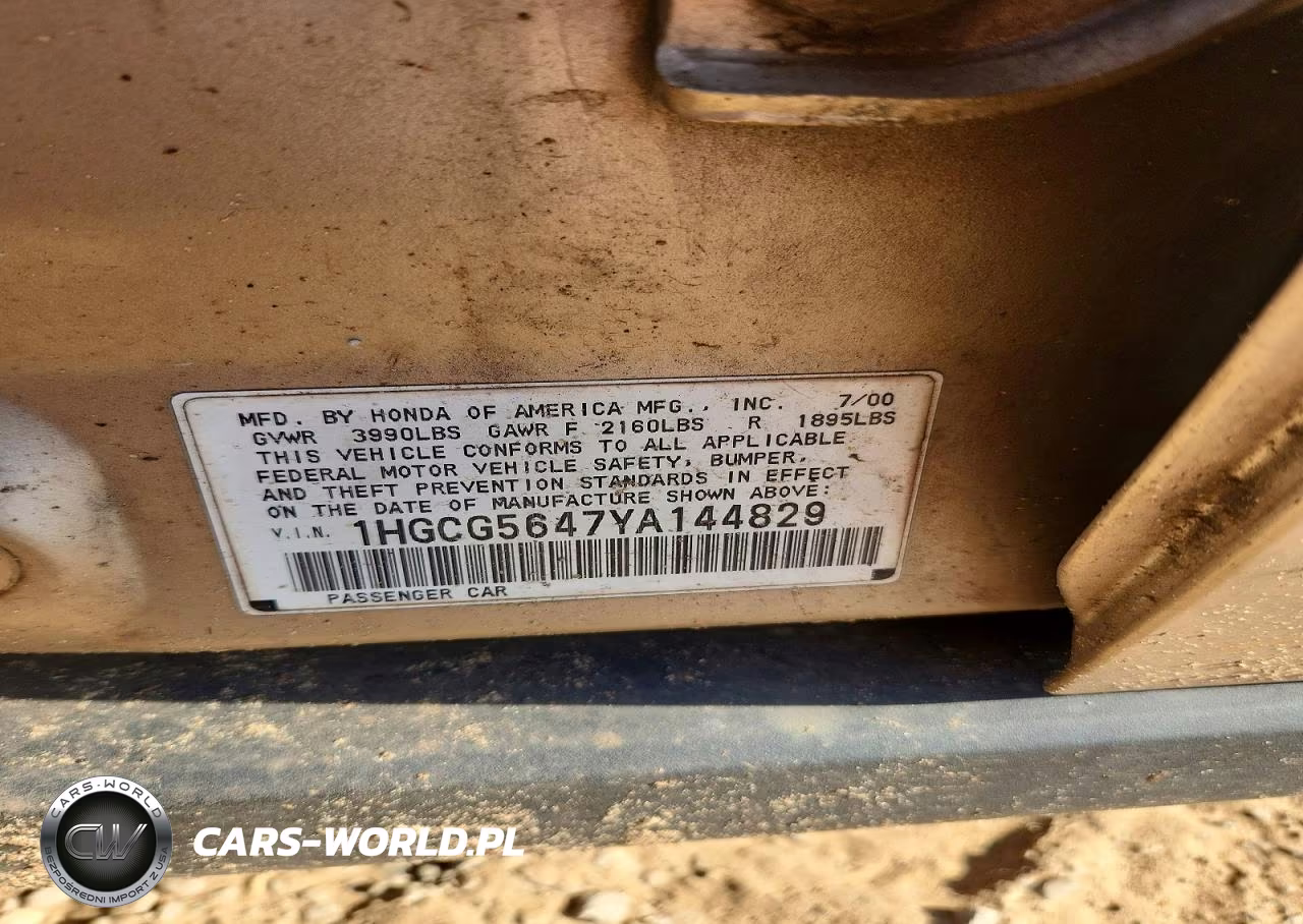 2000 Honda Accord VIN:1HGCG5647YA144829 - 12