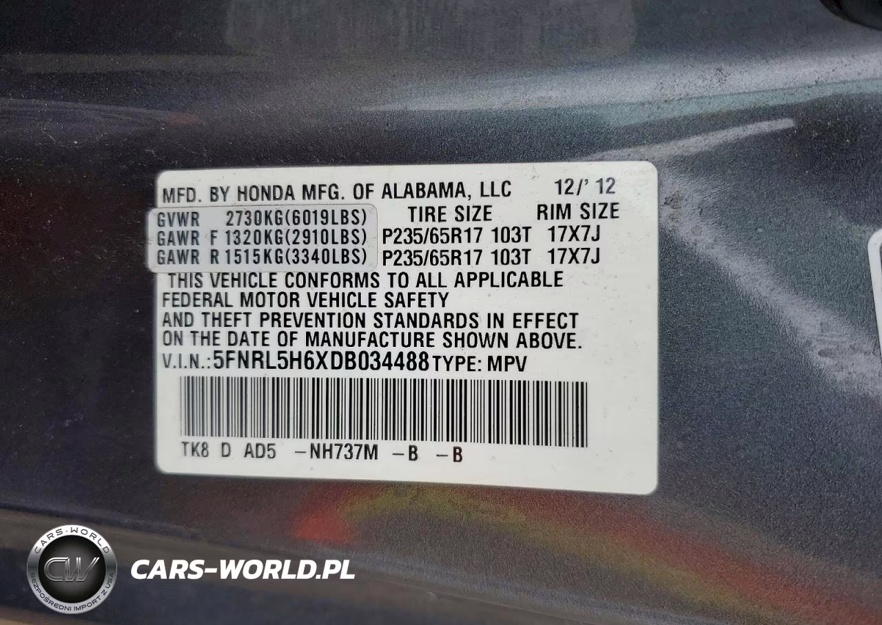 2013 Honda Odyssey Exl VIN:5FNRL5H6XDB034488 - 13