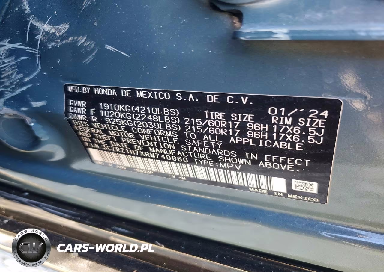 2024 Honda Hr-V Exl VIN:3CZRZ1H7XRM740860 - 13