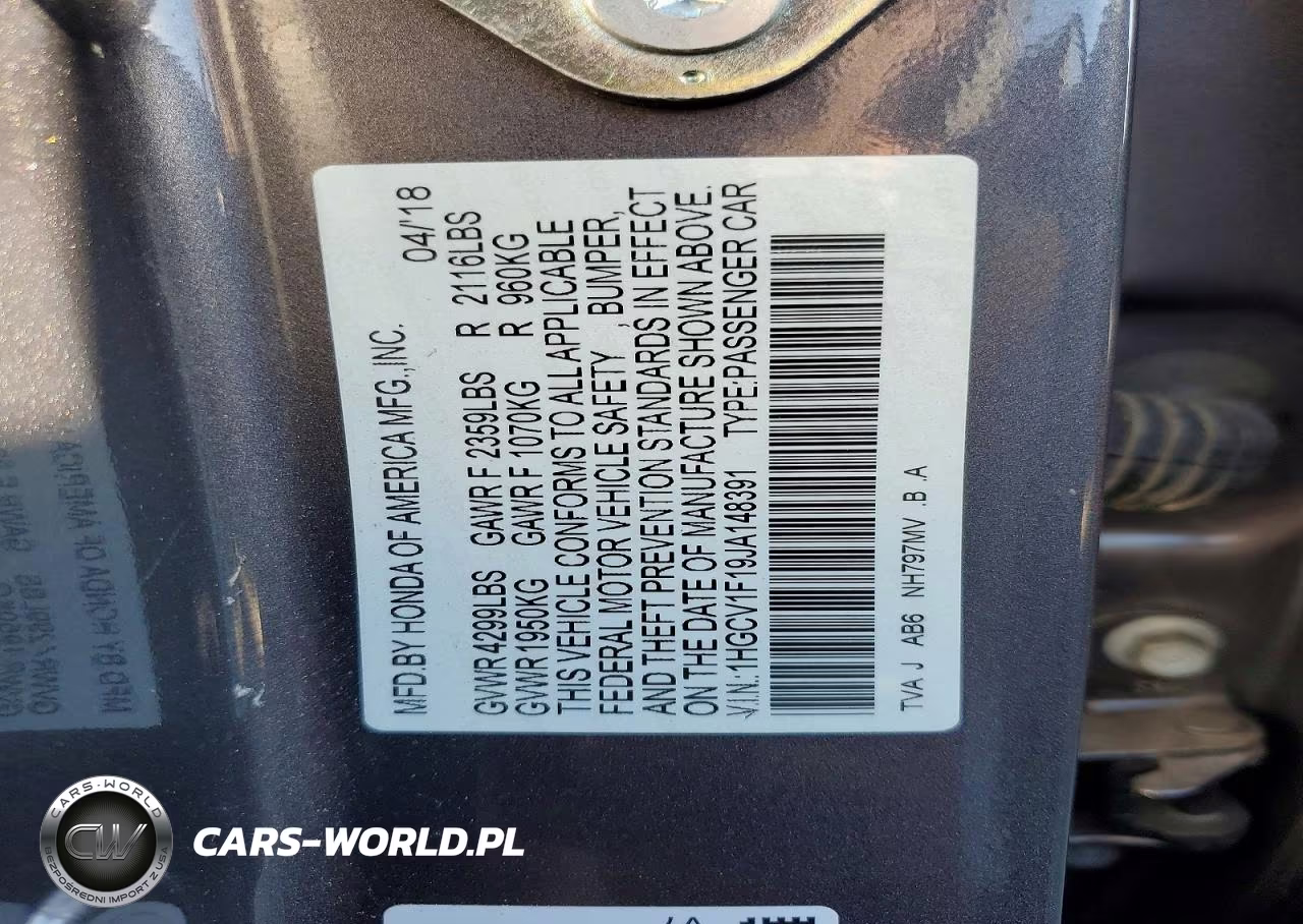 2018 Honda Accord Lx VIN:1HGCV1F19JA148391 - 12
