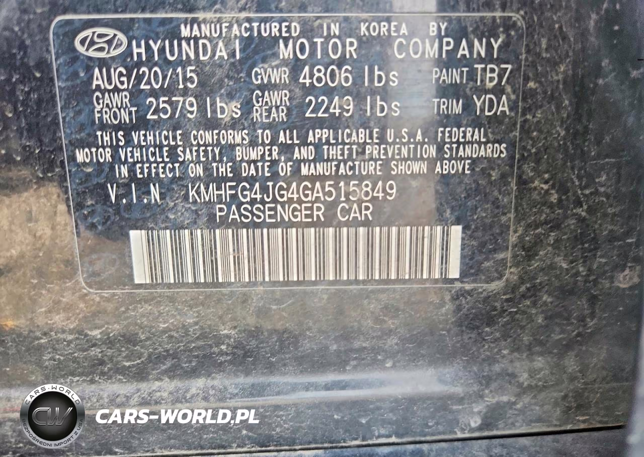 2016 Hyundai Azera Base VIN:KMHFG4JG4GA515849 - 12