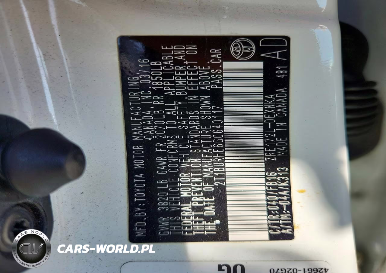 2016 Toyota Corolla Le VIN:2T1BURHE6GC640117 - 12
