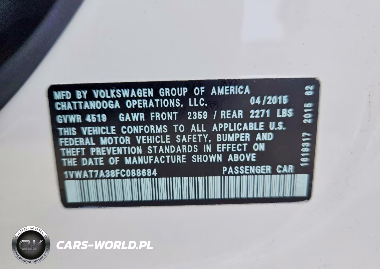 2015 Volkswagen Passat S VIN:1VWAT7A38FC088684 - 12