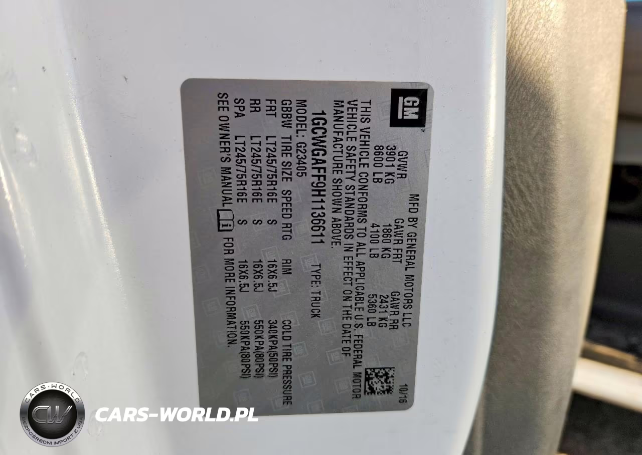 2017 Chevrolet Express VIN:1GCWGAFF9H1136611 - 13