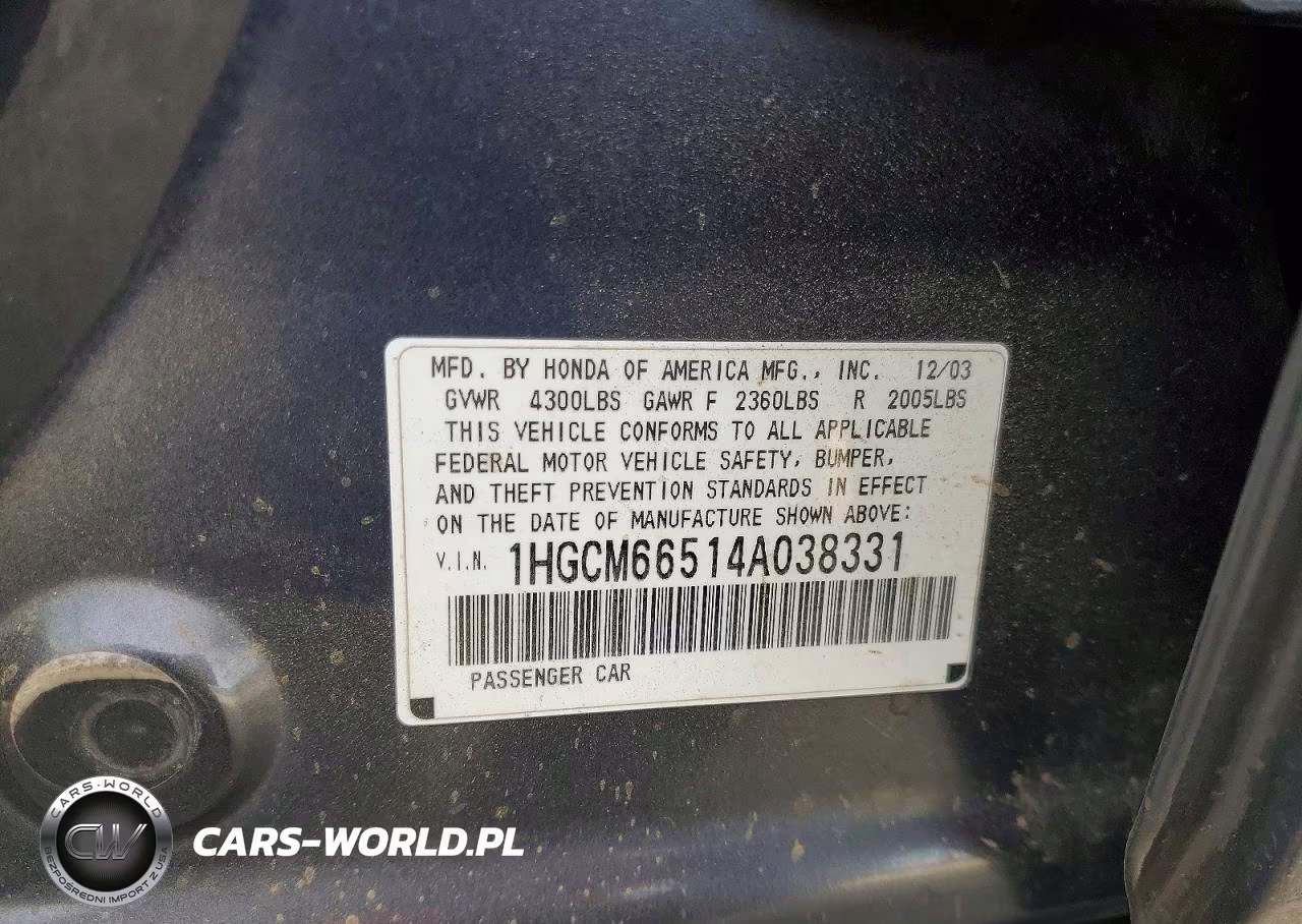 2004 Honda Accord Ex VIN:1HGCM66514A038331 - 12