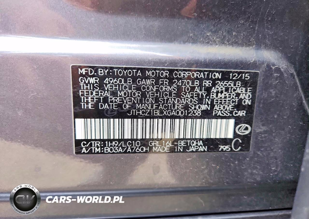2016 Lexus Gs 350 VIN:JTHCZ1BLXGA001238 - 12