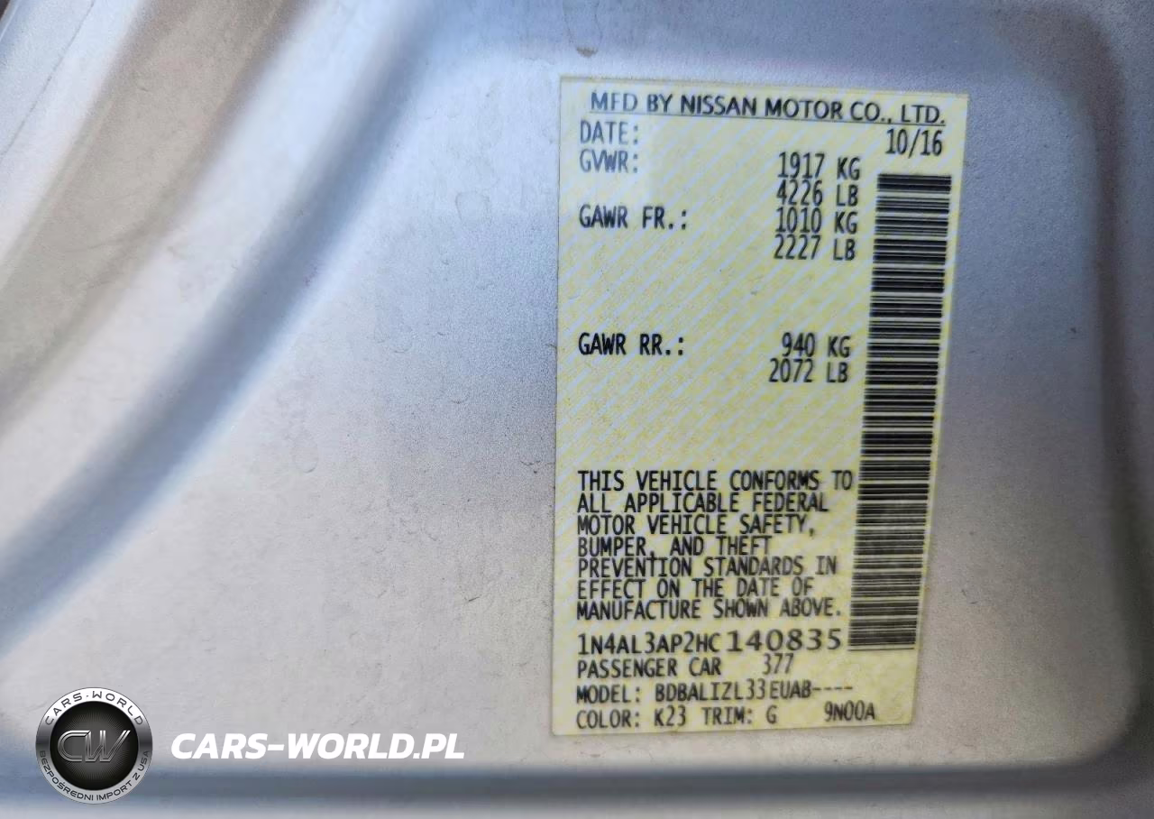2017 Nissan Altima 2.5 Sv VIN:1N4AL3AP2HC140835 - 12