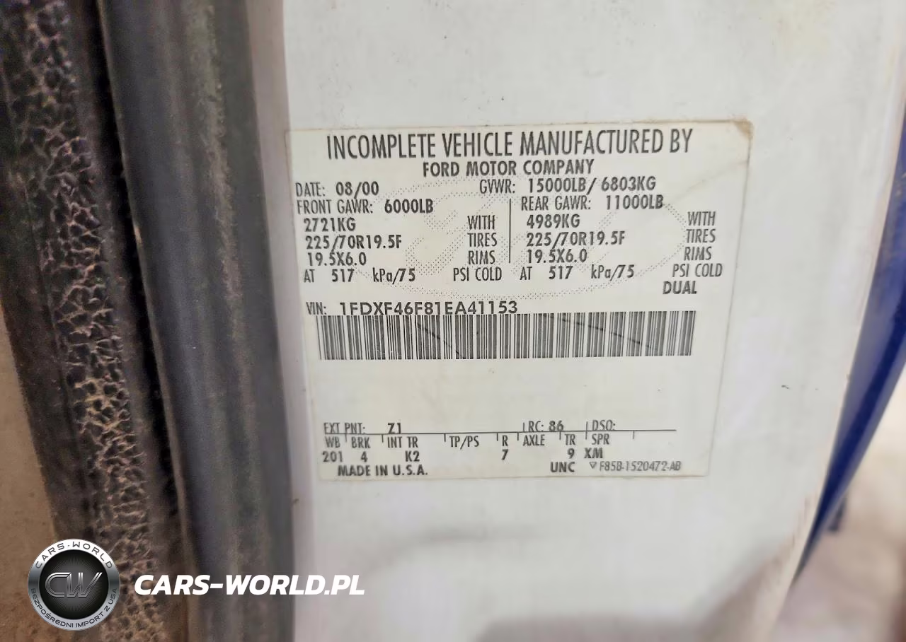 2001 Ford F450 Super Duty VIN:1FDXF46F81EA41153 - 12