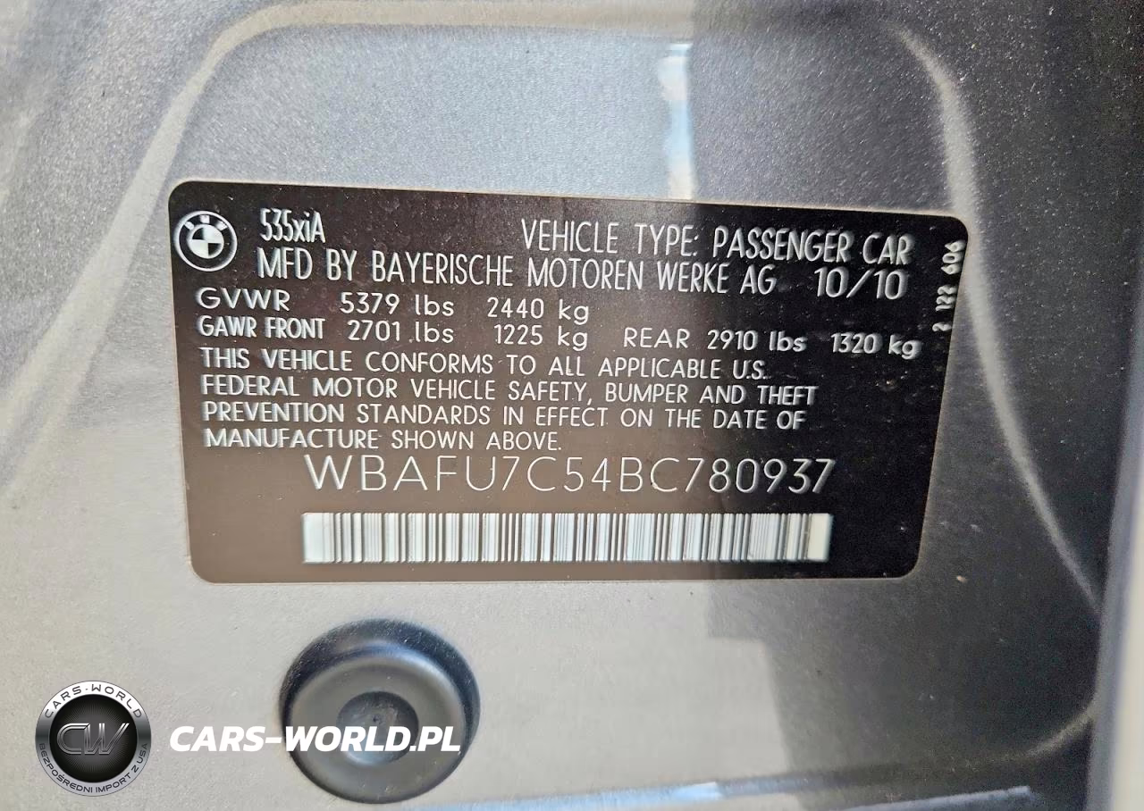 2011 BMW 535 Xi VIN:WBAFU7C54BC780937 - 12