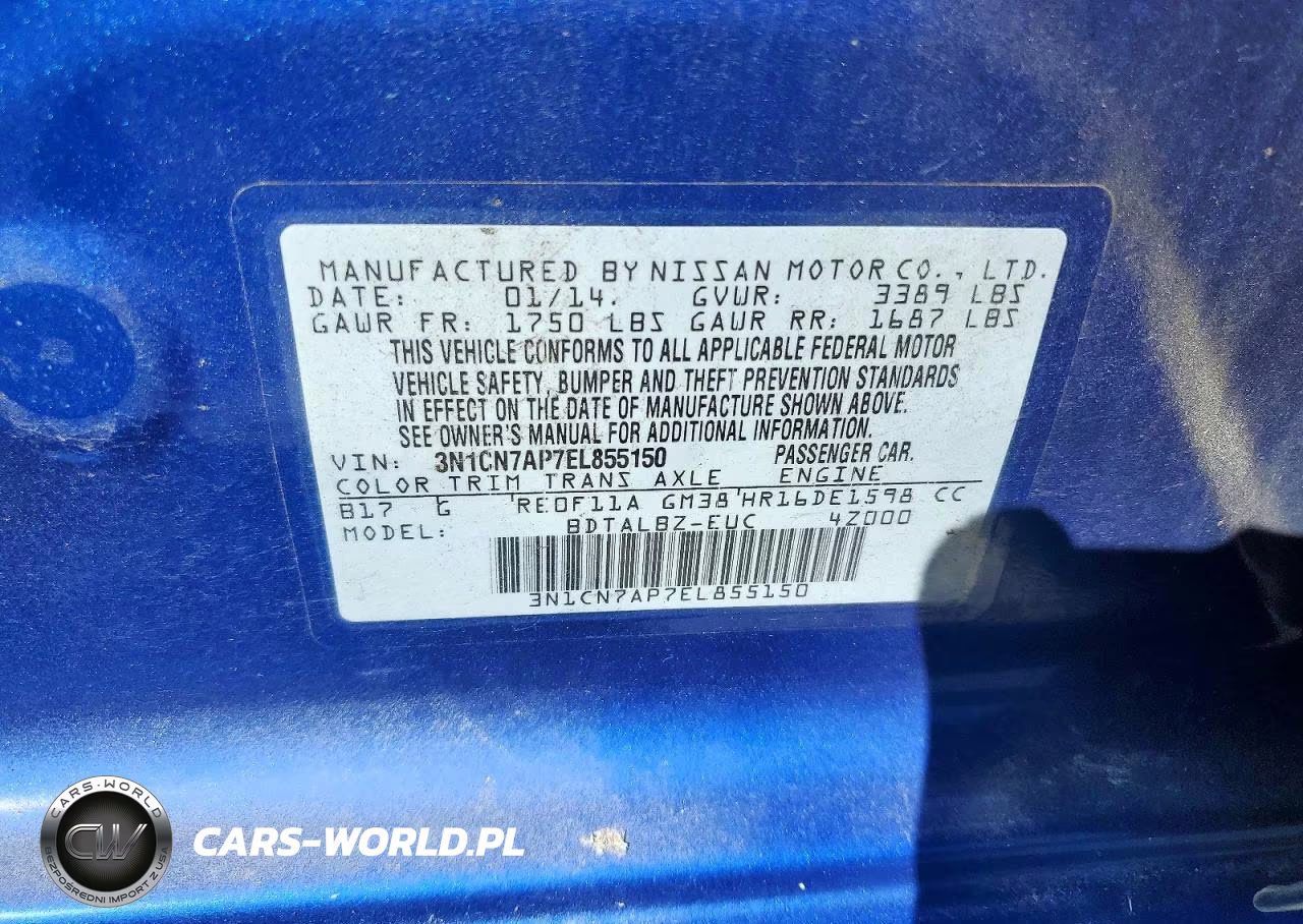 2014 Nissan Versa 1.6 Sv VIN:3N1CN7AP7EL855150 - 12