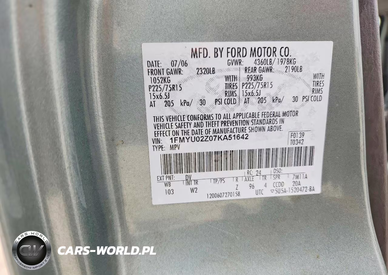 2007 Ford Escape Xls VIN:1FMYU02Z07KA51642 - 13