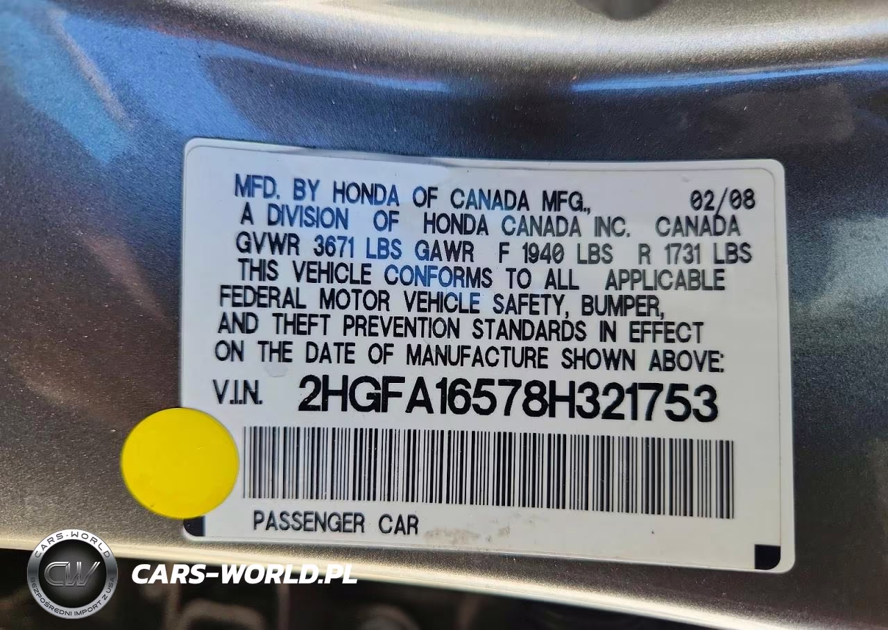 2008 Honda Civic Lx VIN:2HGFA16578H321753 - 12