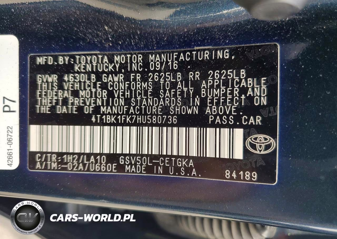 2017 Toyota Camry Xle V6 VIN:4T1BK1FK7HU580736 - 12