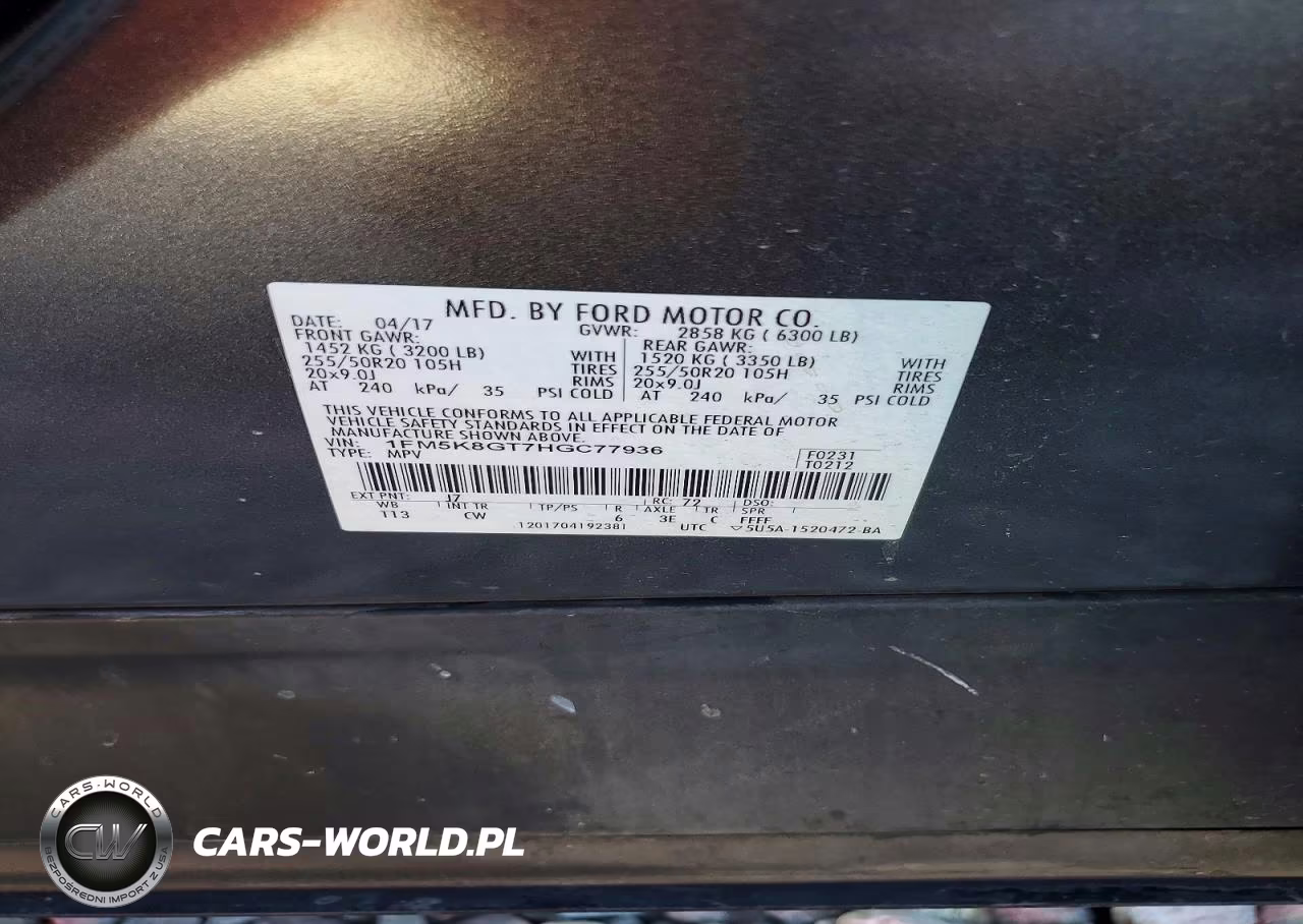 2017 Ford Explorer Sport VIN:1FM5K8GT7HGC77936 - 14