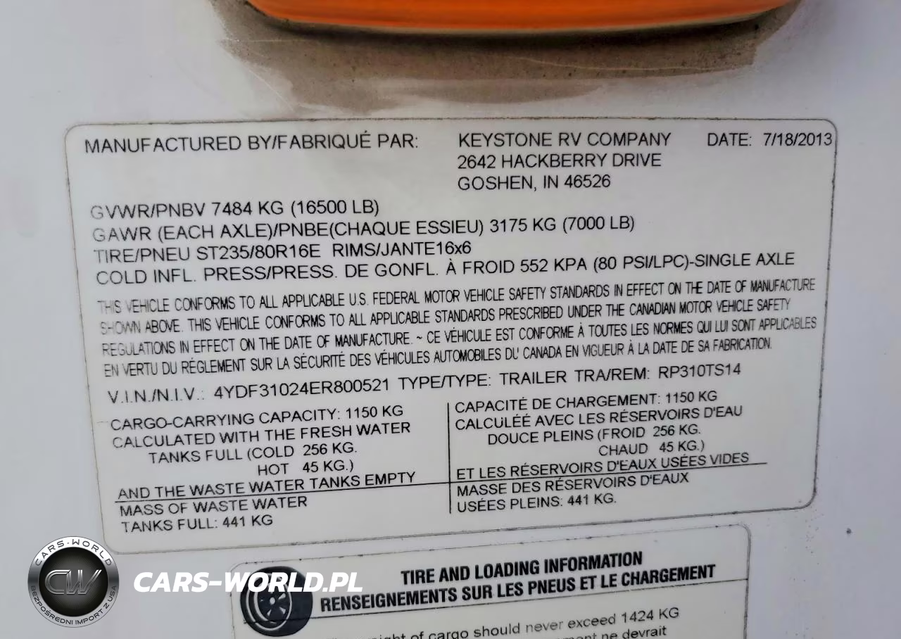 2014 Keystone Raptor Rp3 VIN:4YDF31024ER800521 - 10