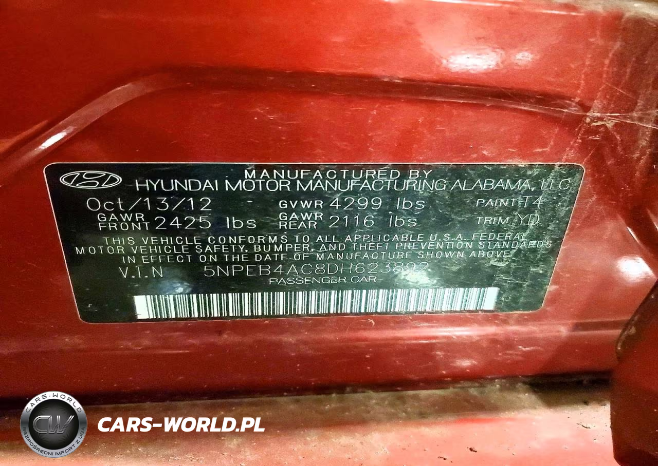 2013 Hyundai Sonata Gls VIN:5NPEB4AC8DH623892 - 12