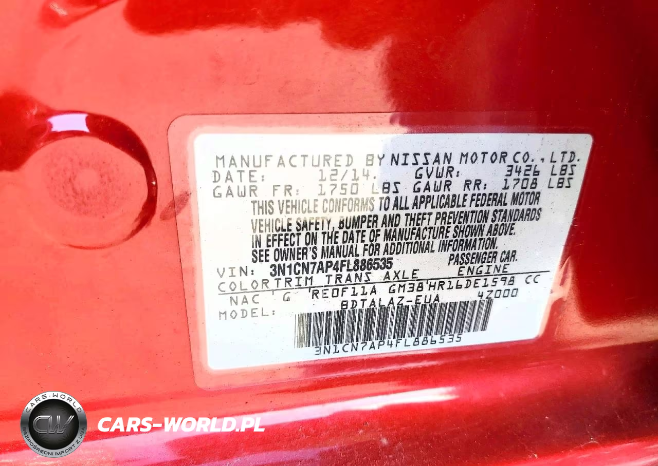 2015 Nissan Versa 1.6 S Plus VIN:3N1CN7AP4FL886535 - 12