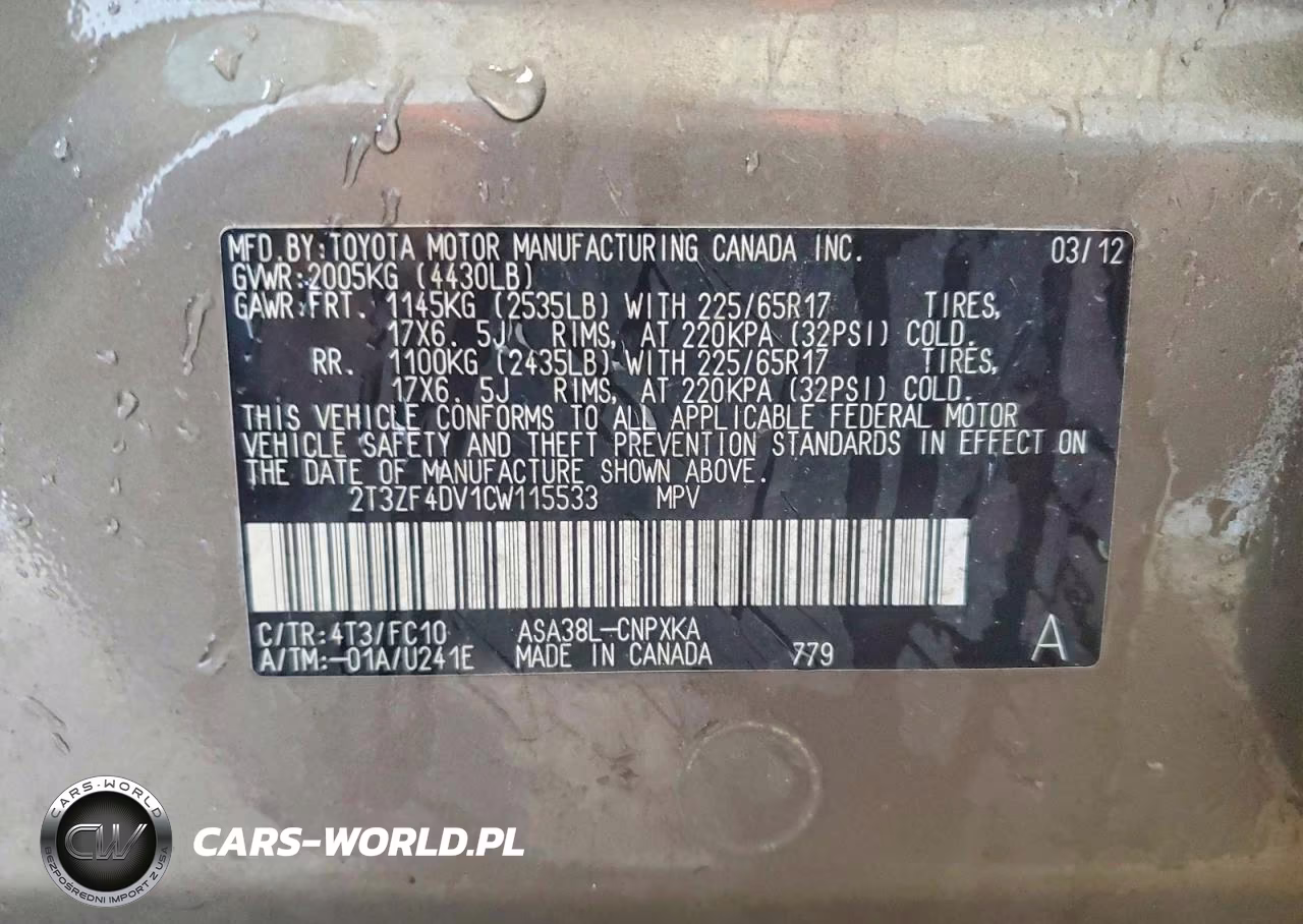 2012 Toyota Rav4 Base VIN:2T3ZF4DV1CW115533 - 13