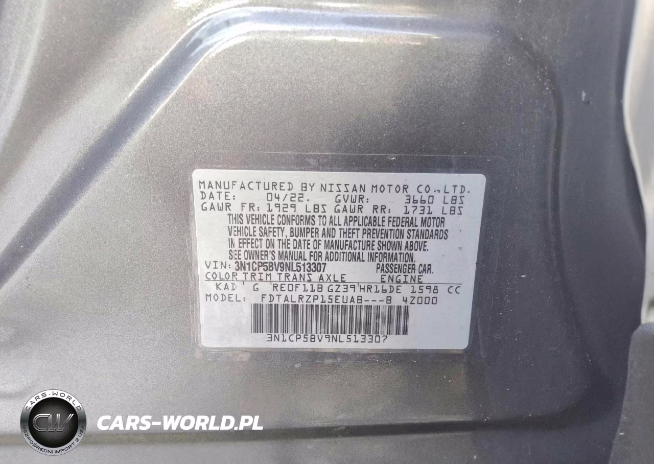 2022 Nissan Kicks S VIN:3N1CP5BV9NL513307 - 12