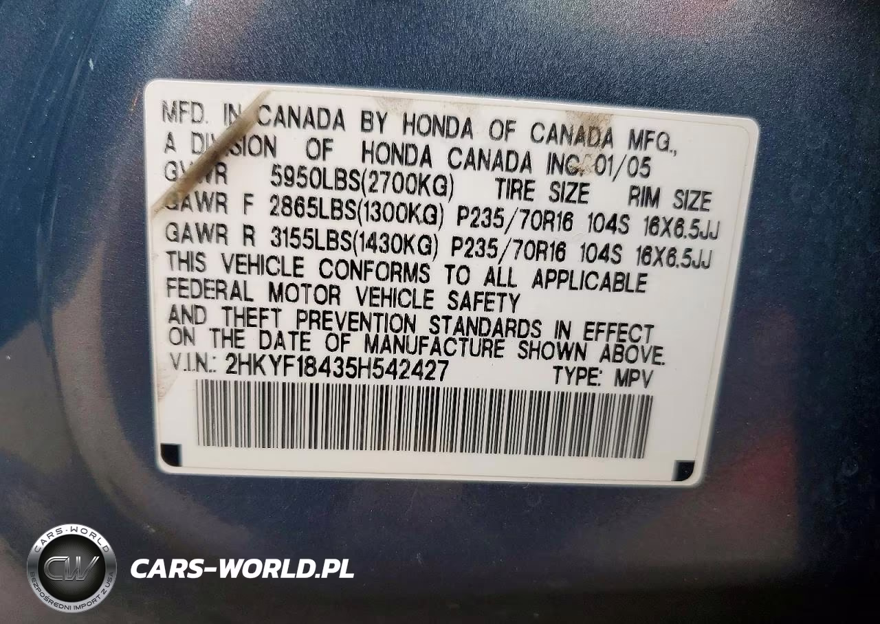 2005 Honda Pilot Ex VIN:2HKYF18435H542427 - 13