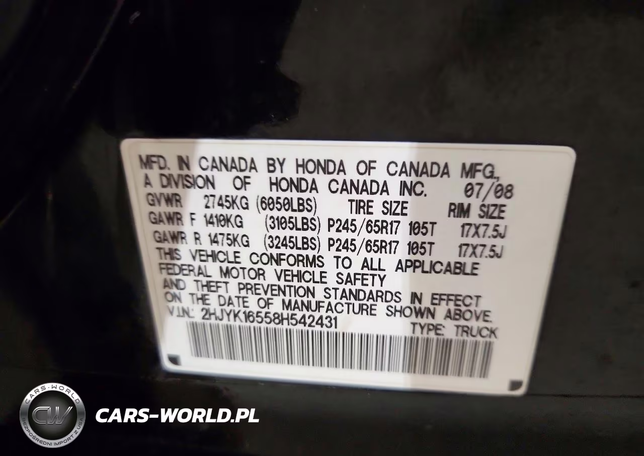 2008 Honda Ridgeline Rtl VIN:2HJYK16558H542431 - 12