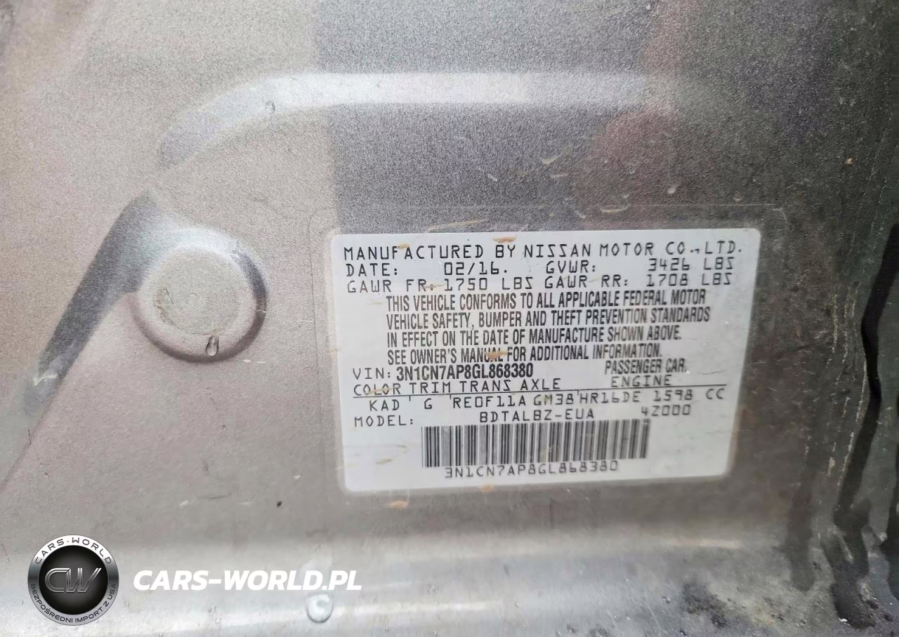 2016 Nissan Versa 1.6 Sv VIN:3N1CN7AP8GL868380 - 12